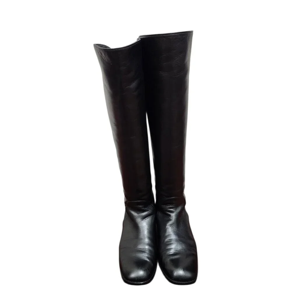 Stuart Weitzman Black Leather Knee High Riding Boots Side Zip Size 7.5 M